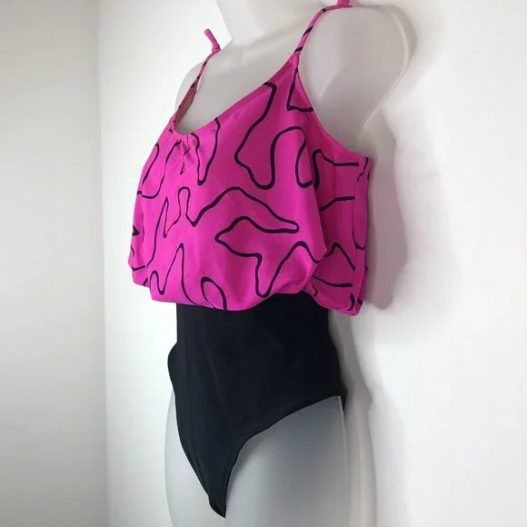Cole of California Womens Swimsuit Size 10 Pink Black One Piece Vintage 1980s - Picture 5 of 10